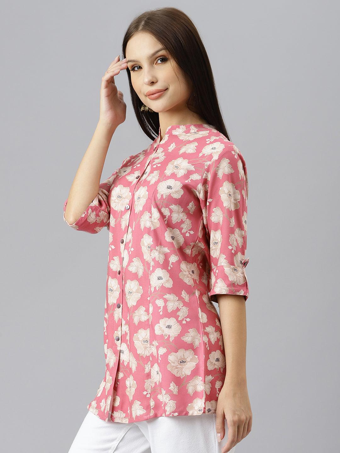Divena Maroon Floral Rayon A-line Shirts Style Top - divenaworld.com