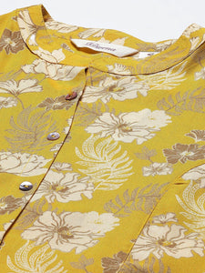 Divena Mustard Floral Rayon A-lineTop - divena world