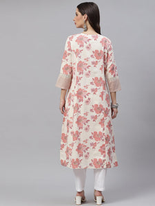 Divena Cream Floral cotton flex A-Line Kurta - divena world