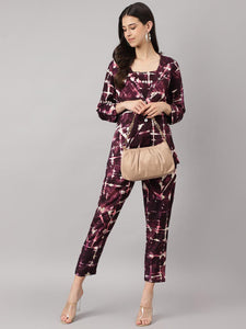 Divena Wine Muslin Three Piece Top Pant Set with Blazer Jecket - divena world