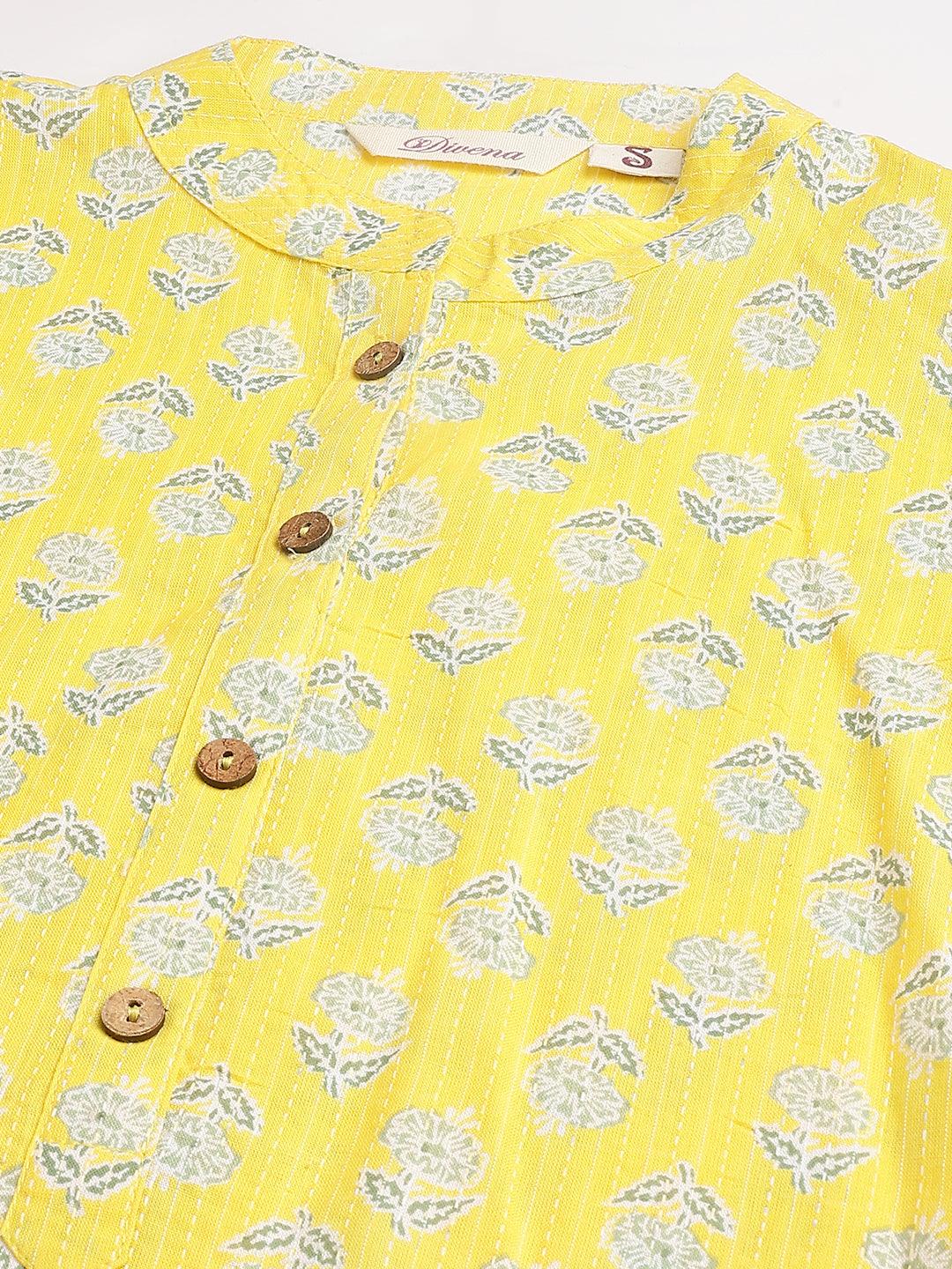 Divena Yellow Cotton Katha work Straight Kurta - divena world