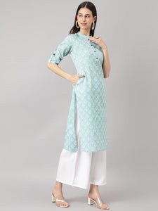 Divena Sea Green Cotton Katha work Straight Kurta - divena world