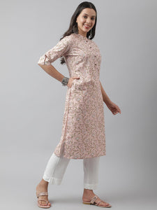 Divena Baby Pink Floral Printed Straight Kurta - divena world