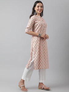 Divena Soft Pink Floral Printed Straight Kurta - divena world