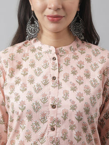 Divena Soft Pink Floral Printed Straight Kurta - divena world