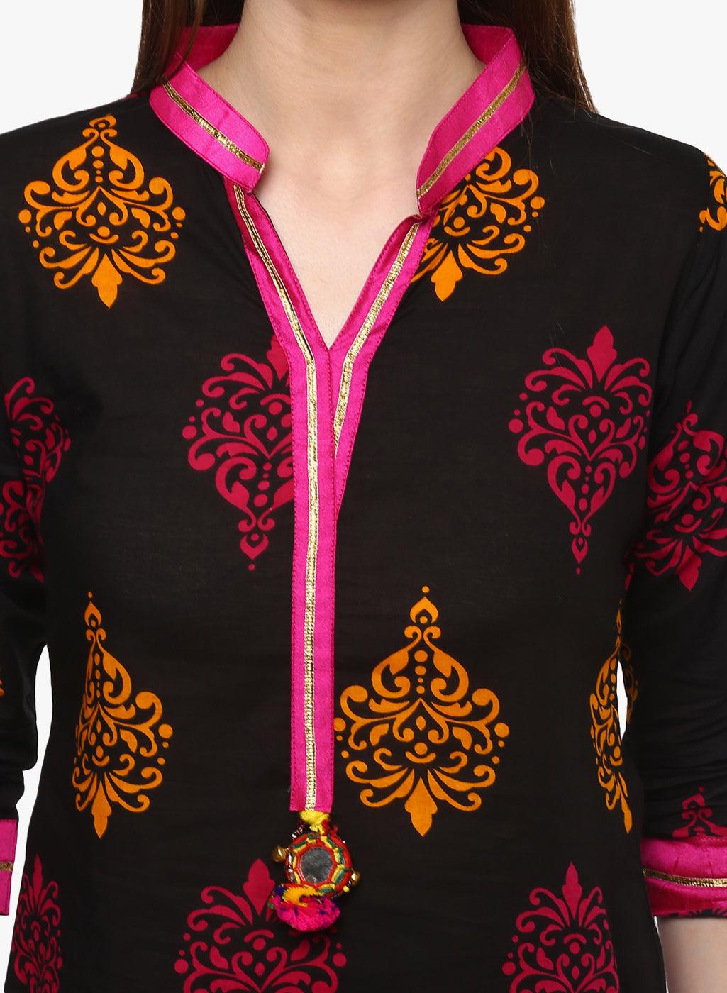 Divena Printed Black cotton Kurti - divena world