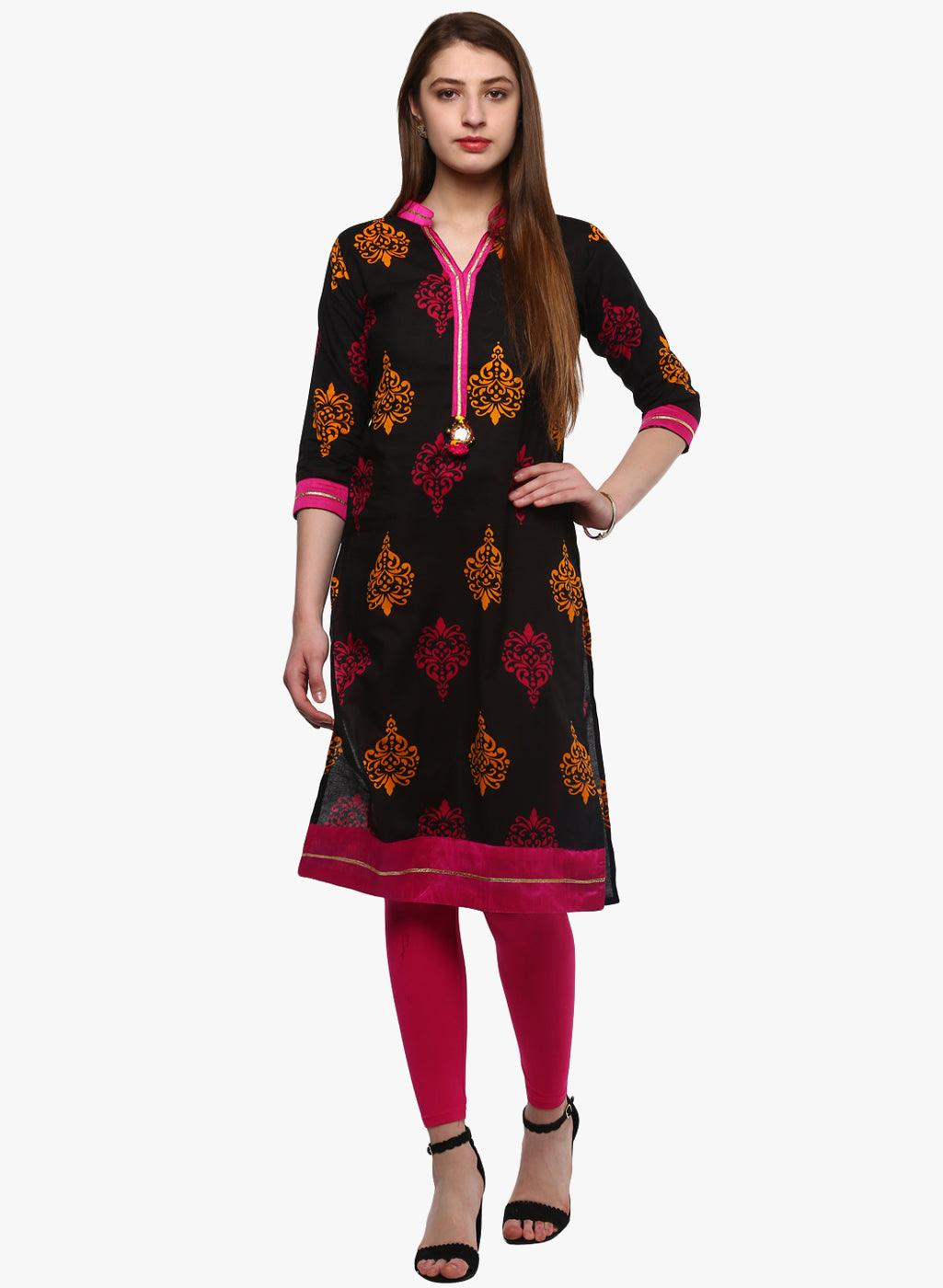 Printed Black cotton Kurti — view 1