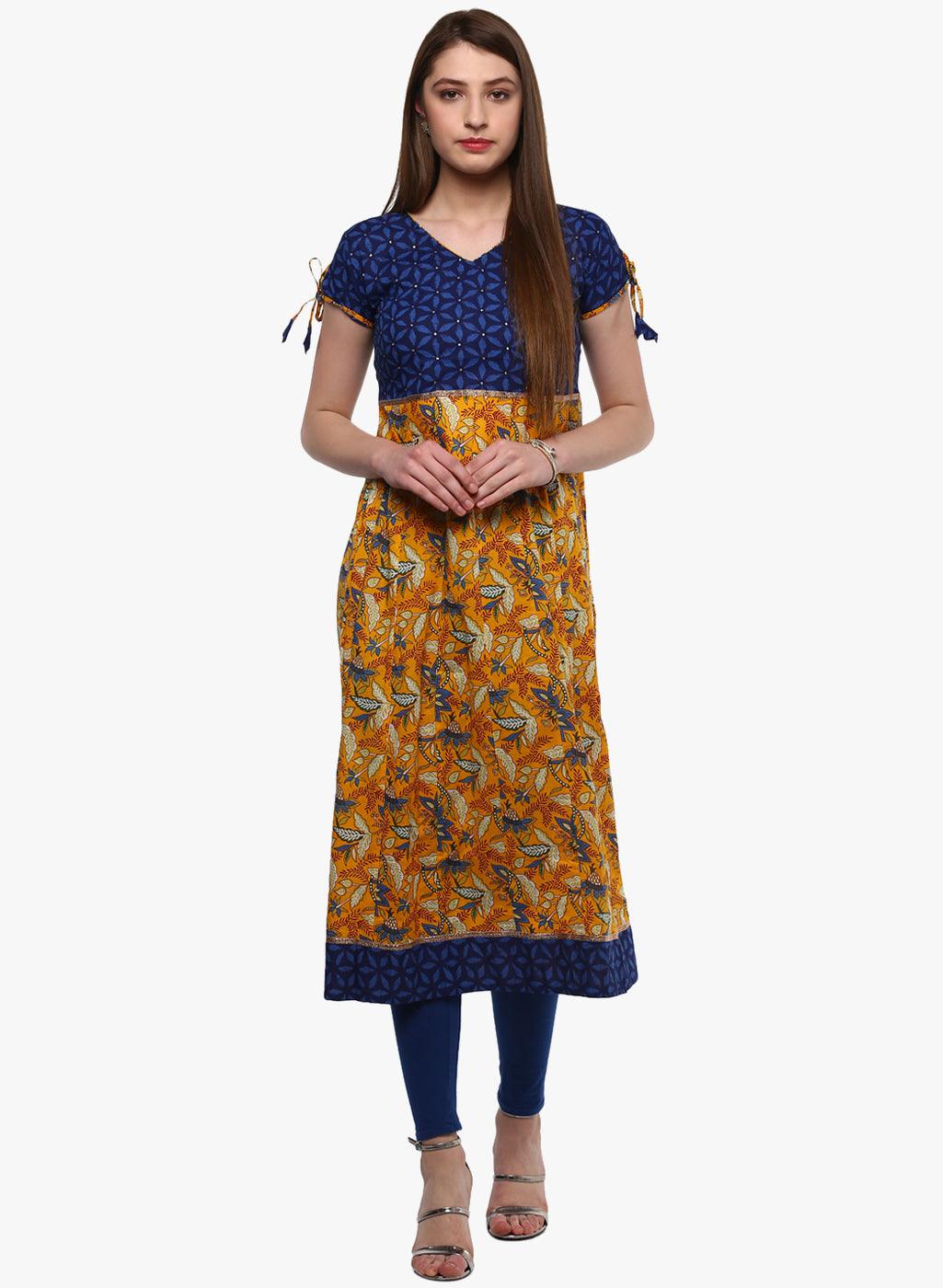 Gorgeous Blue And Mustard Anarkali — view 1