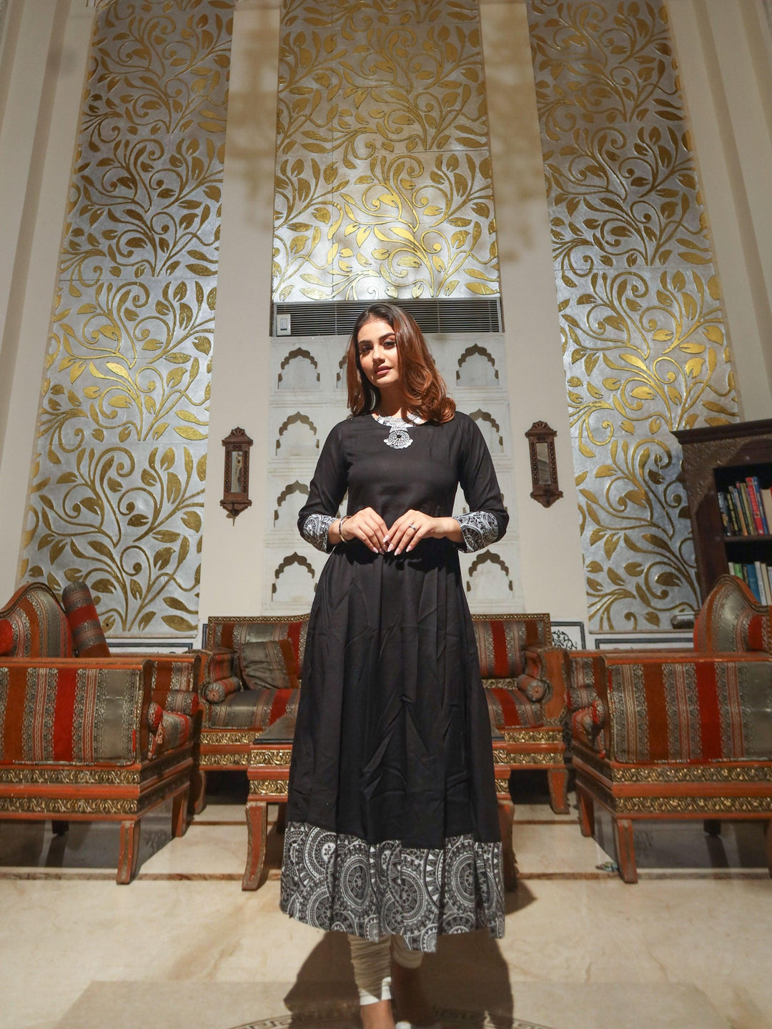 Black Rayon A-line Kurti — view 1