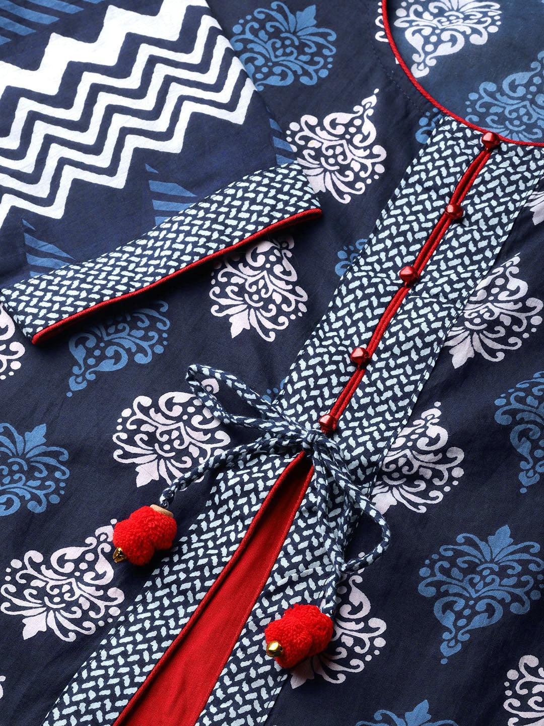Divena Blue Cotton & Rayon A-line Kurti - divena world