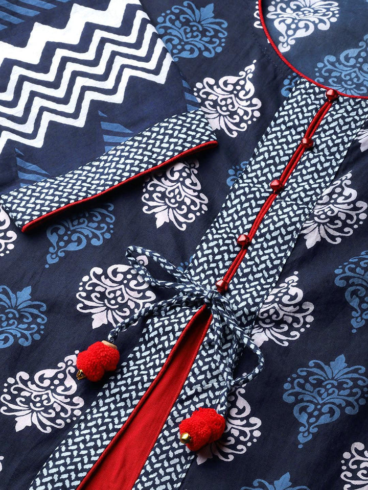 Divena Blue Cotton & Rayon A-line Kurti - divena world