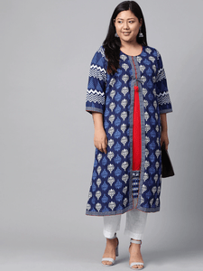Tops for Women Pure Cotton Navy Blue Printed Empire Tunic Kurtis for Women  Short Kurti Dress Indian Ethnic Kurta Top Boho Top Tees 
