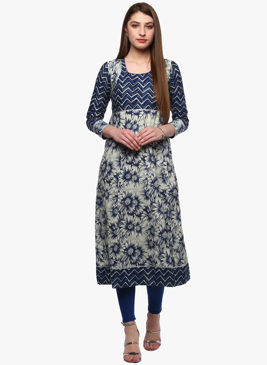 Indigo Printed Anarkali — view 1