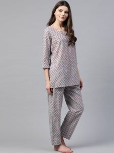Divena Grey Printed Loungewear/Nightwear - divena world