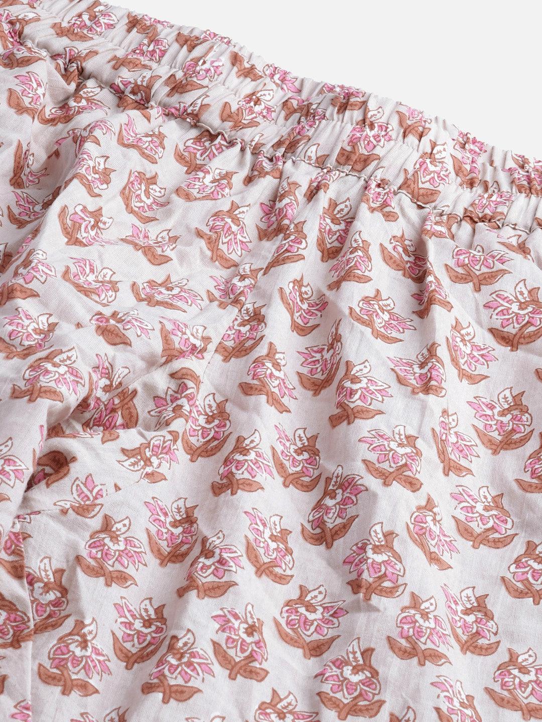 Divena Floral Pink Motif Cotton Nightsuit - divena world