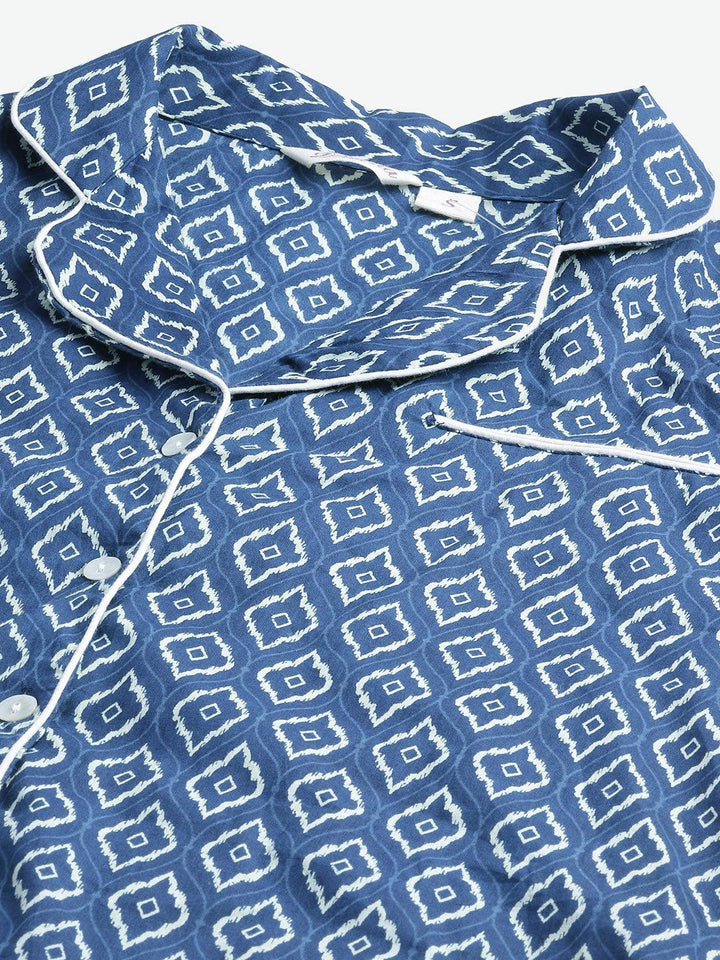 Divena Indigo Printed Cotton Nightsuit - divena world