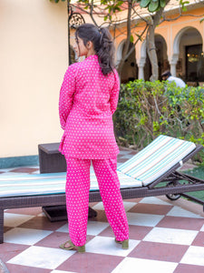 Divena Divena Pink Polka Dot Cotton Night Suit - divenaworld.com