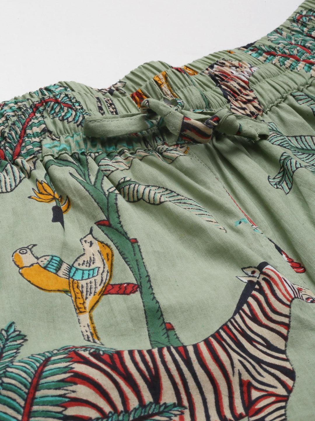 Divena Sea Green Cotton Animal Print Night Suit - divena world