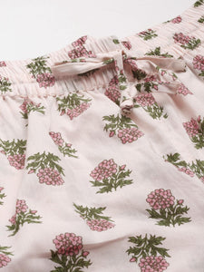 Divena Baby pink Cotton Floral Print Night Suit - divena world