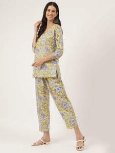 Divena Yellow Printed Loungewear/Nightwear - divena world