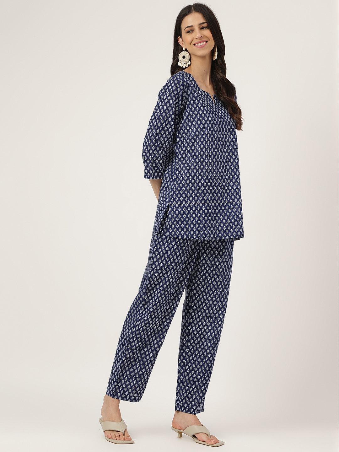 Divena Blue Printed Loungewear/Nightwear - divena world