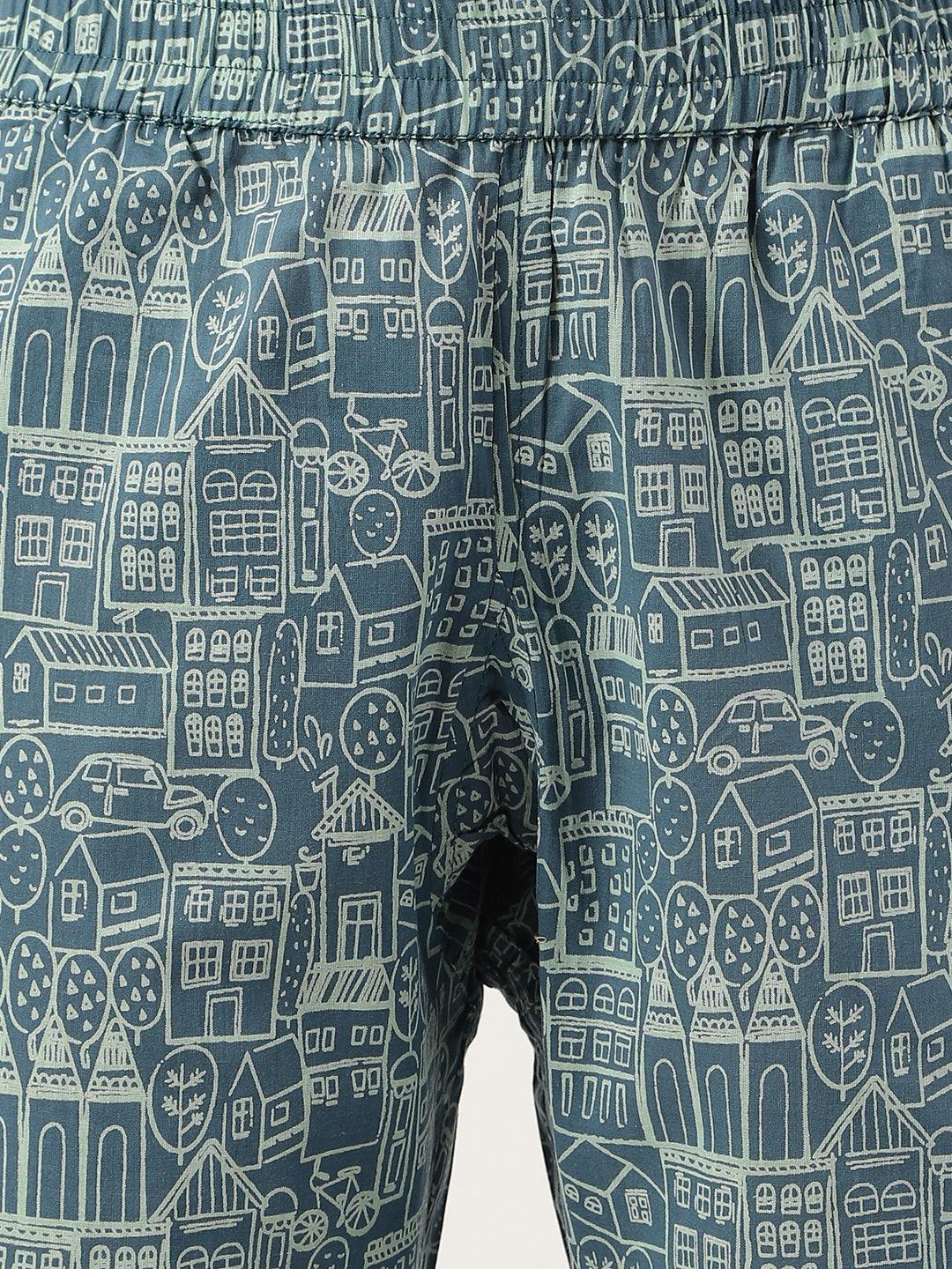 Divena Teal Blue Printed Loungewear/Nightwear - divena world