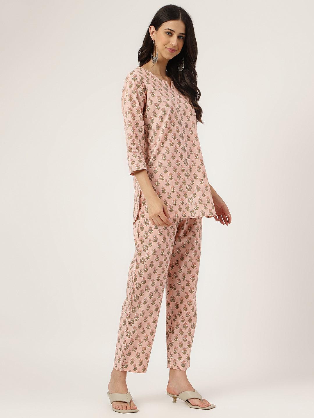 Divena Soft Pink Printed Loungewear/Nightwear - divena world