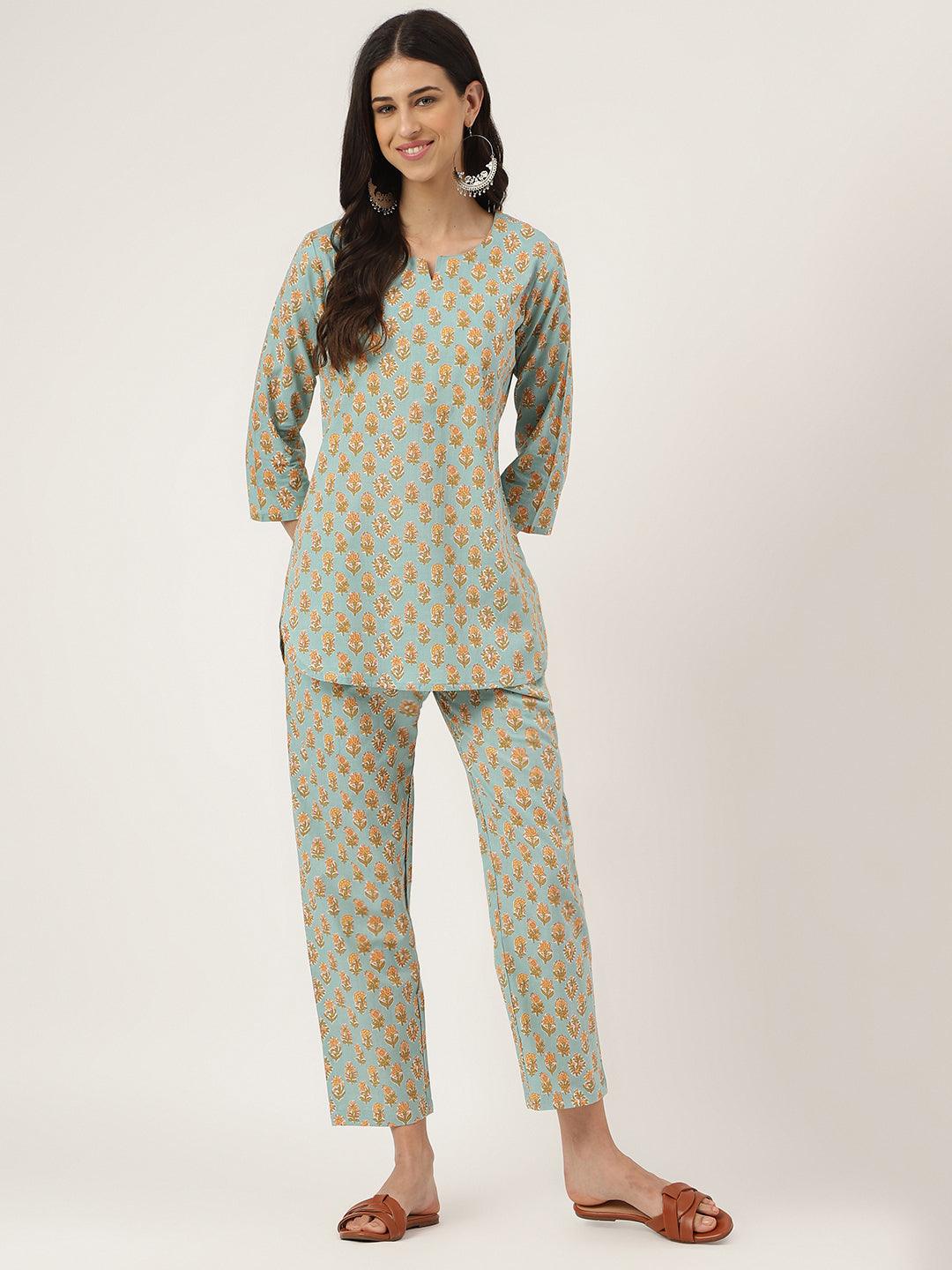 Divena light Green Printed Loungewear/Nightwear - divena world