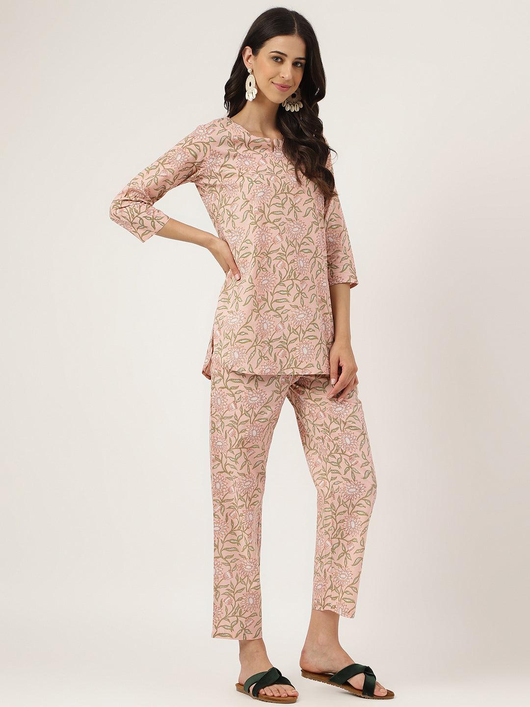 Divena Pink Printed Loungewear/Nightwear - divena world