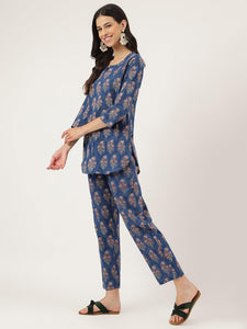 Divena Blue Printed Loungewear/Nightwear - divena world