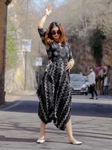 Divena Black Dhoti Style Cotton Jumpsuit - divenaworld.com