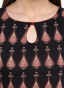 Divena Black Printed Cotton Floor Length Anarkali Kurta - divena world