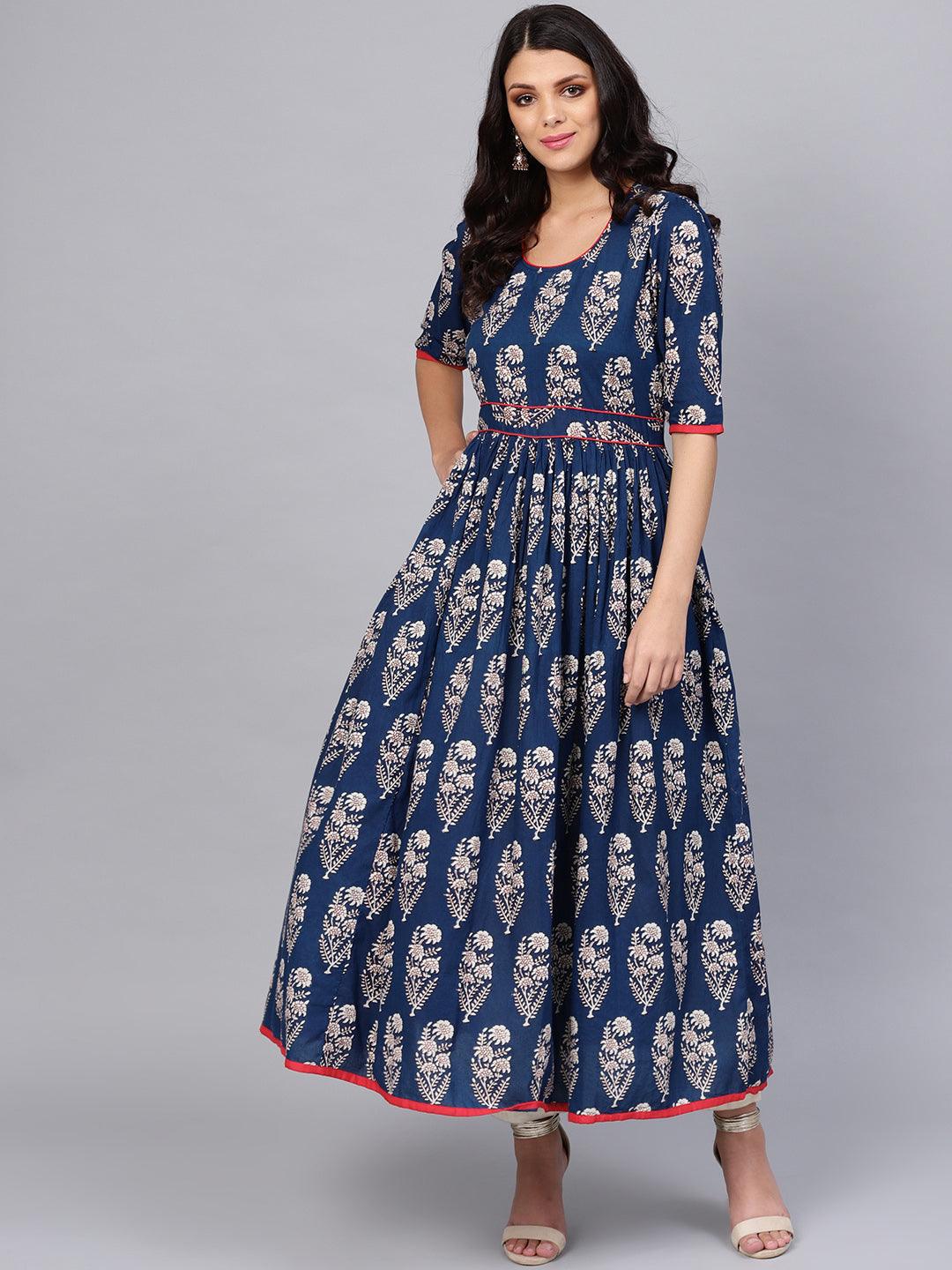 Royal Blue Printed Floor Length Anarkali — view 1