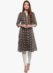 Divena Grey Cotton A-Line Kurti - divena world