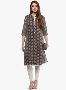 Divena Grey Cotton A-Line Kurti - divena world