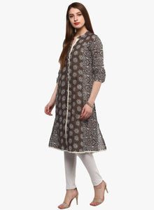 Divena Grey Cotton A-Line Kurti - divena world