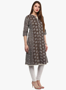 Divena Grey Cotton A-Line Kurti - divena world