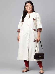 Plus Size Sequin Work Cotton Flex Off White Kurta - divena world