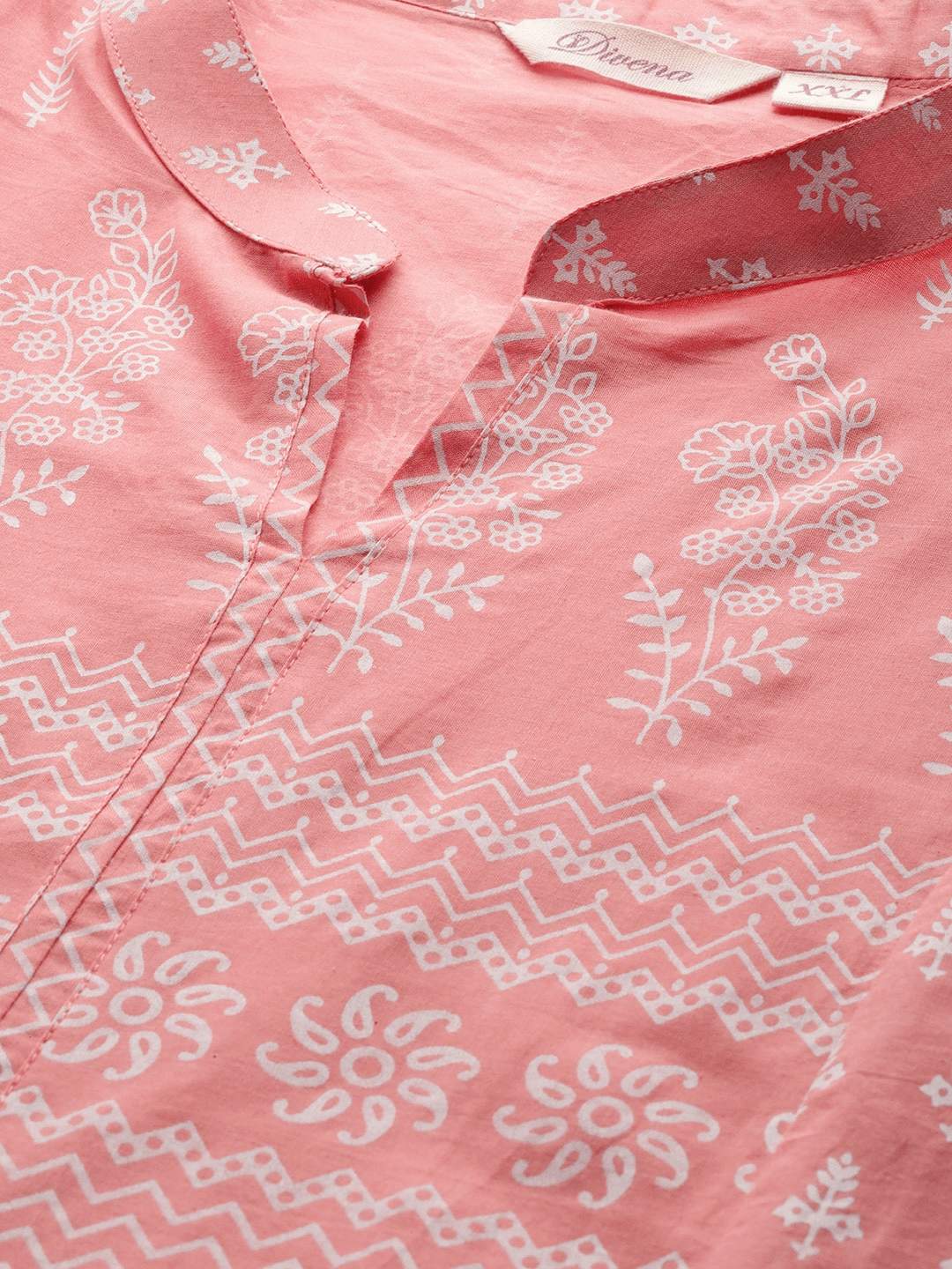 Plus Size Pink A Line Printed Cotton Kurta - divena world