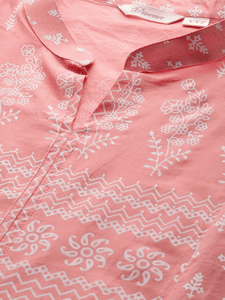 Plus Size Pink A Line Printed Cotton Kurta - divena world