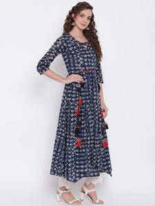 Divena Indigo A Line Cotton Kurta - divena world