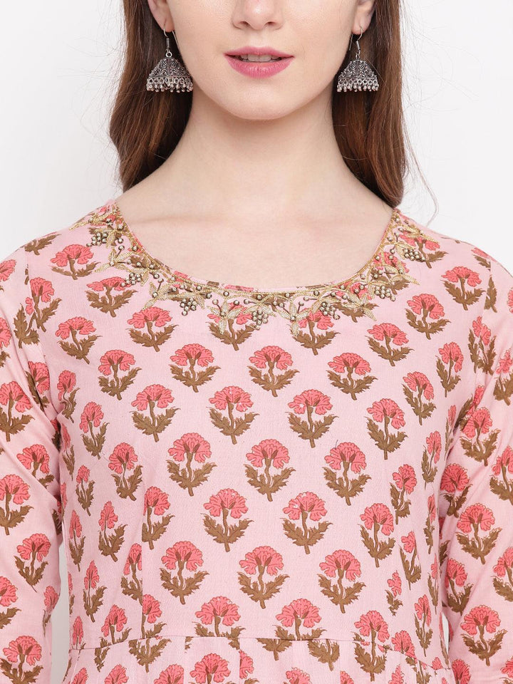 Divena Pink Cotton Gotta Patti Work Anarkali Kurta - divena world