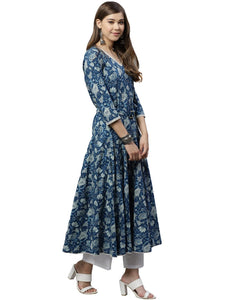 Divena Indigo Flaired Kurta With Belt - divena world