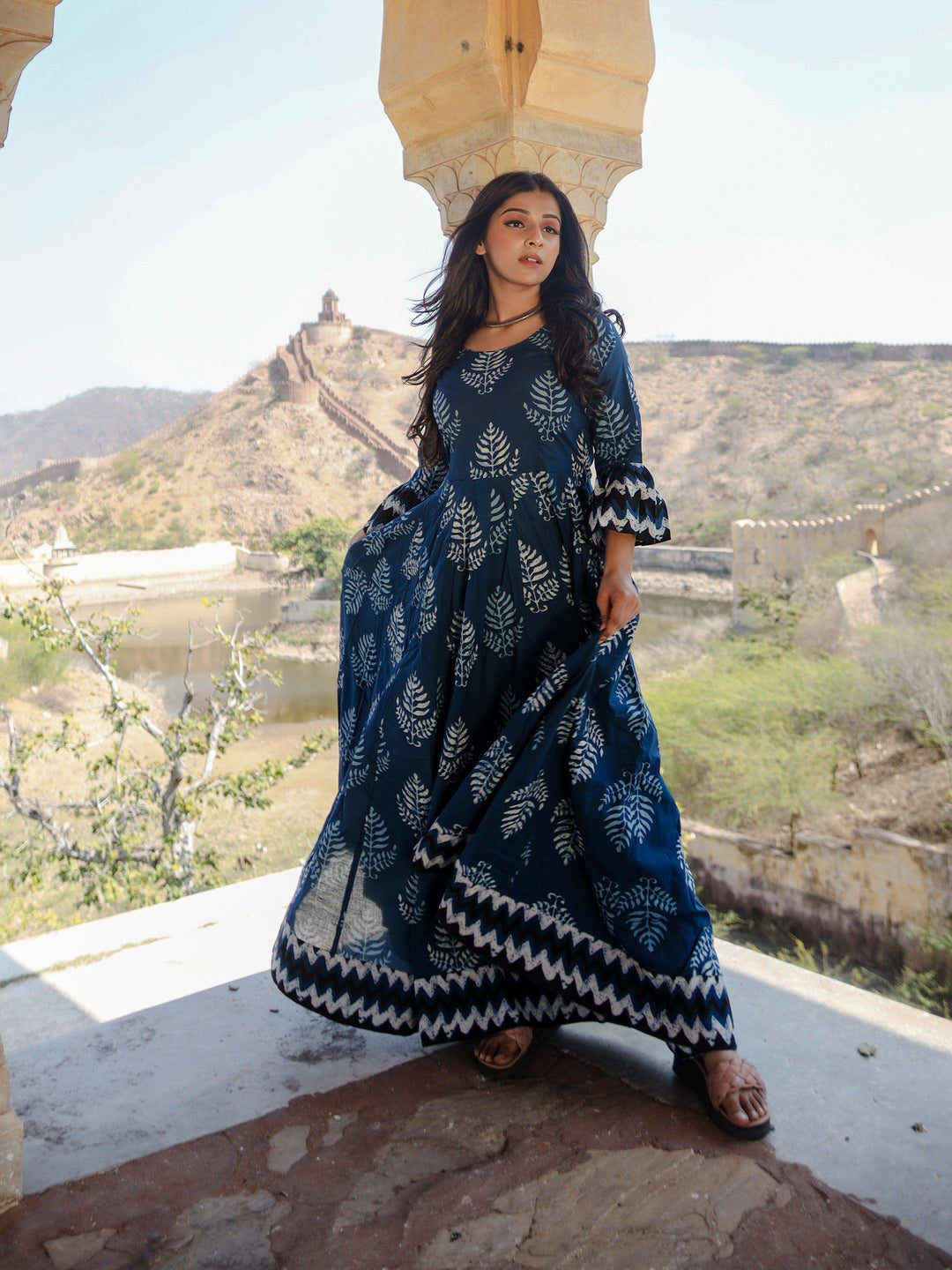 Blue Long Cotton Anarkali — view 1