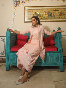 Divena Baby Pink Three Piece Palazzo Set With Jacket - divenaworld.com