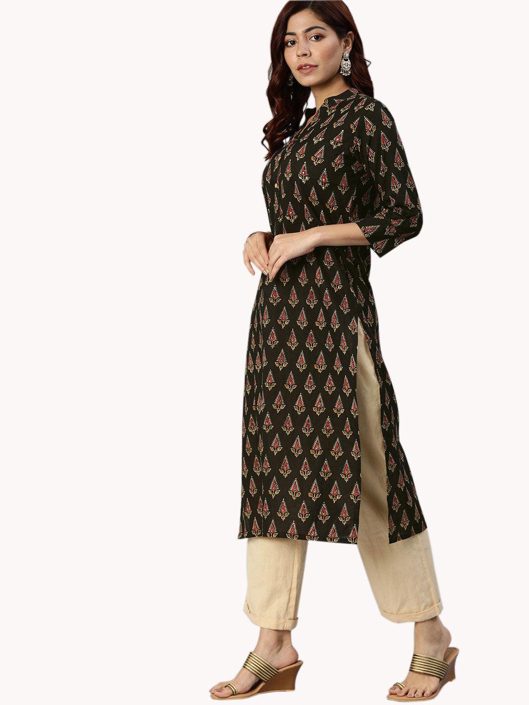 Divena Black Buti Print Cotton Kurta - divena world