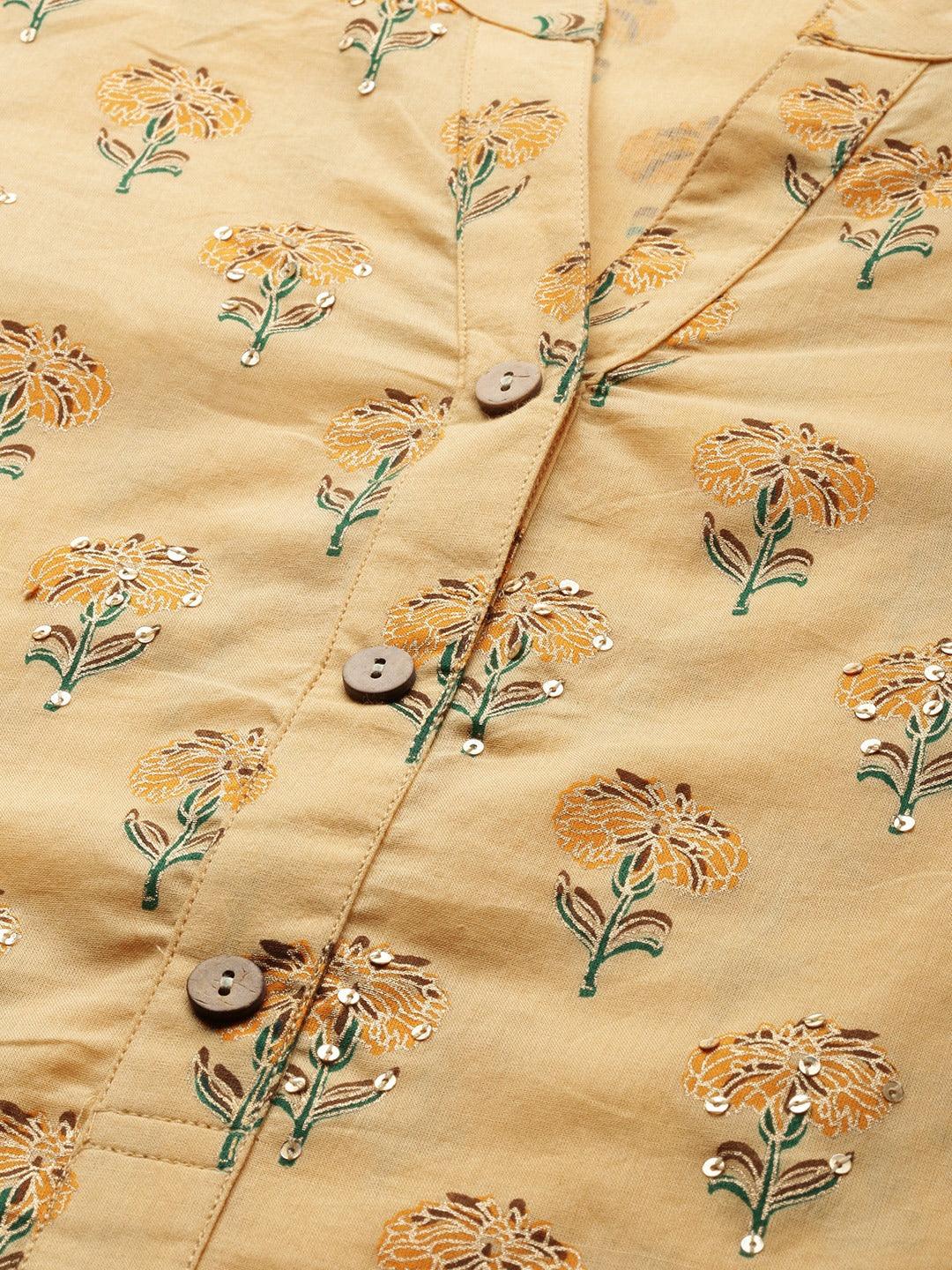 Divena Yellow Flower Print Cotton Kurta Set - divena world
