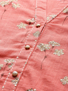 Divena Pink Flower Print Cotton Kurta Set - divena world
