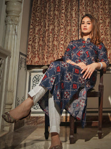Sky Blue High Collor Printed Indian Kurti With Leggings / Indian Cotton  Kurti Top ,indian Designer Indowestern Kurta Women Ethnic Top Tunic -   Canada