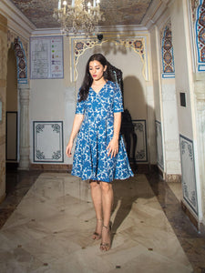 Divena Indigo Print Knee Length Dress - divenaworld.com